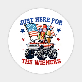 Hot Dog I'm Just Here For The Wieners 4th Of July Sunglasses Monster Truck American Flag Magnet